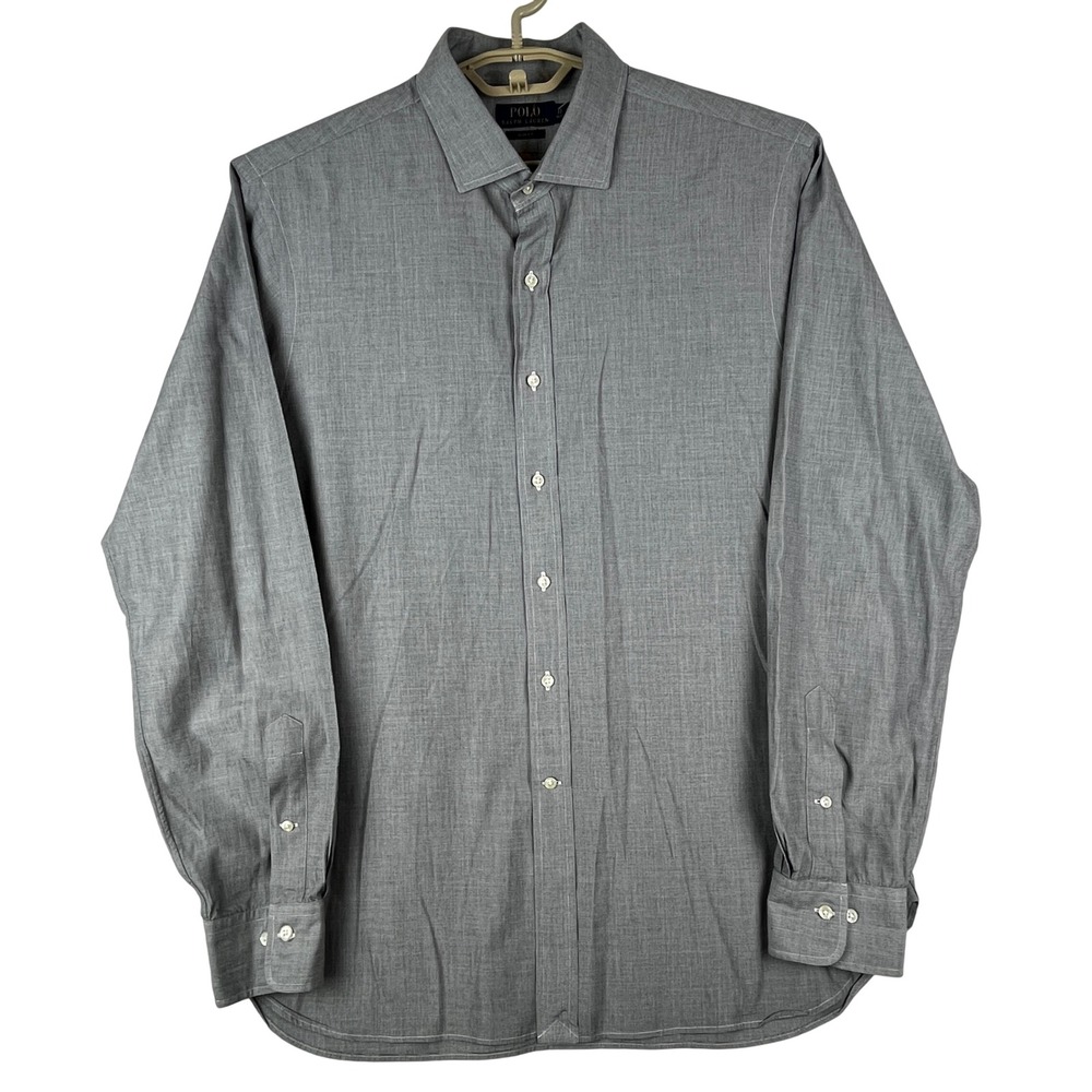 Polo‎ Ralph Lauren Dress Shirt Mens 17 (36/37) Gray Slim Fit Cotton Long Sleeve